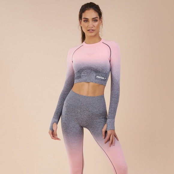 GYMSHARK Tops - GYMSHARK Ombré Seamless Long Sleeve Crop Top